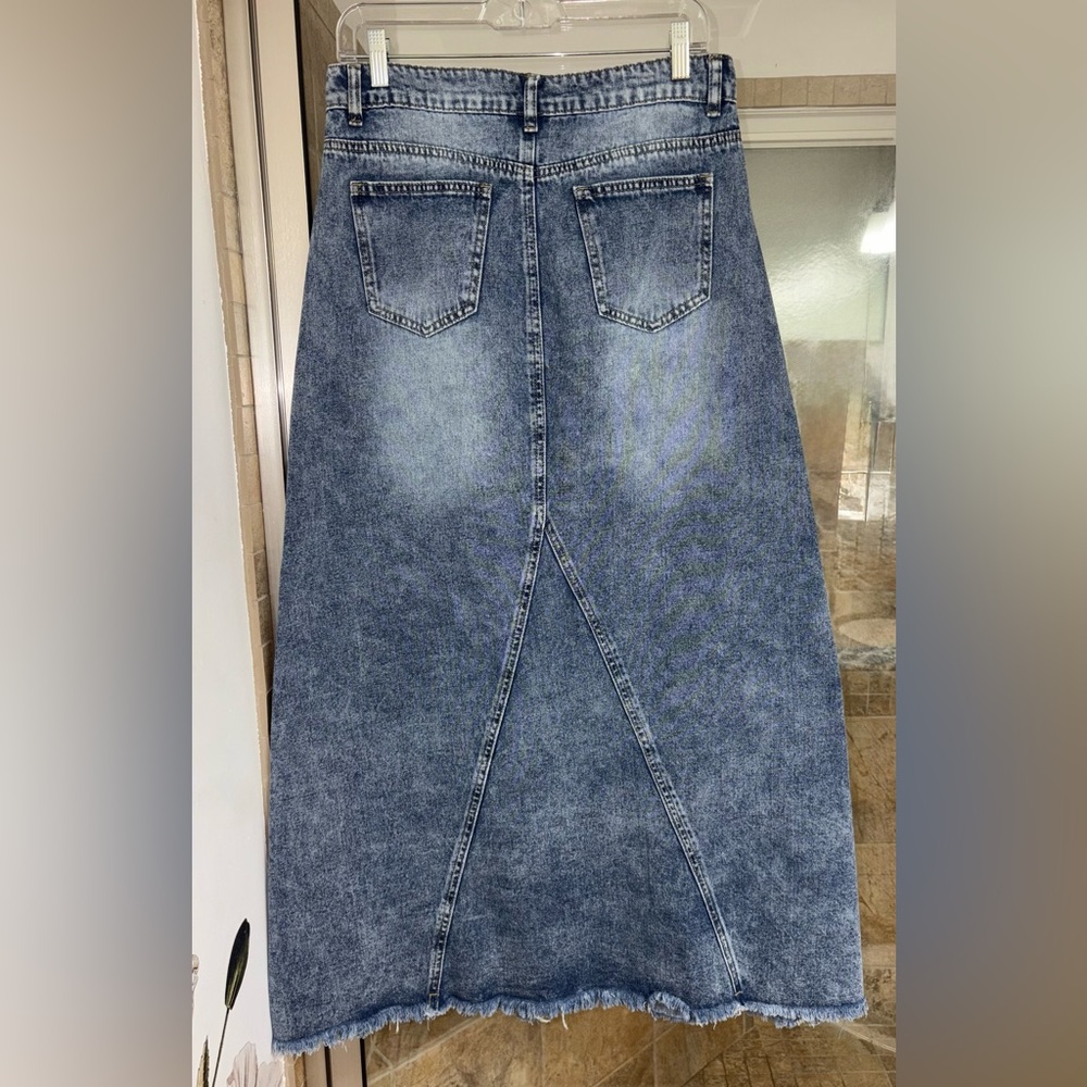 Upcycled Art to Wear Floral Embroidered A-line Denim Maxi Skirt - Picture 2 of 7